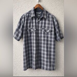 KUHLS Mens Grey Plaid Short Sleeve Snap Pearl Button Shirt Western Outdoor